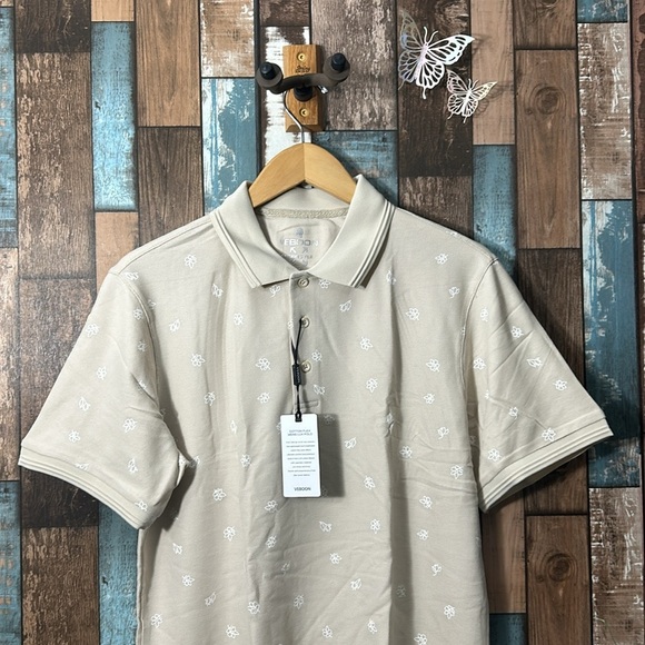 👕 Veboon Mens medium cream cotton flex polo shirt - Picture 3 of 15